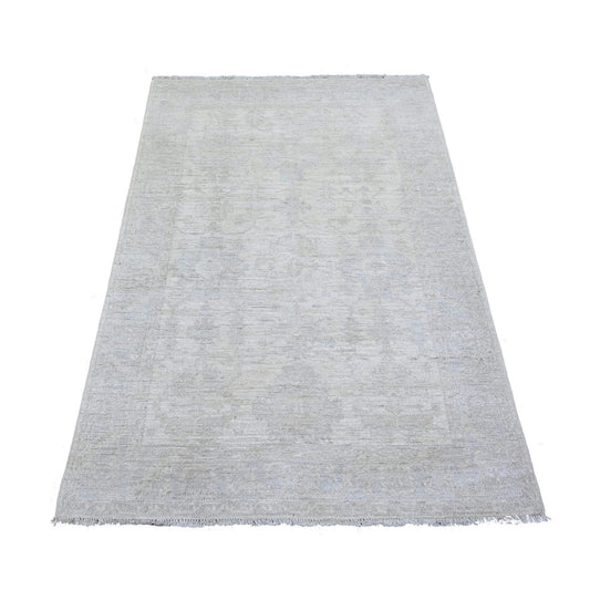 Oushak And Peshawar Wool Hand Knotted Rug Ivory Gray 3.10X5.7 -O074785