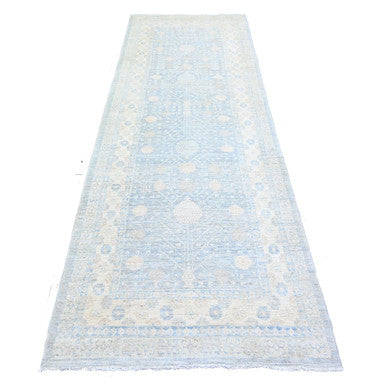 Khotan and Samarkand Wool Hand Knotted Rug Grey Polar Bear Ivory 3.8X10.2 -O074787