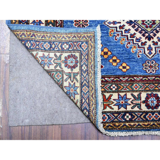 Kazak Wool Hand Knotted Rug Blue Ivory 4.0X11.6 -O074793