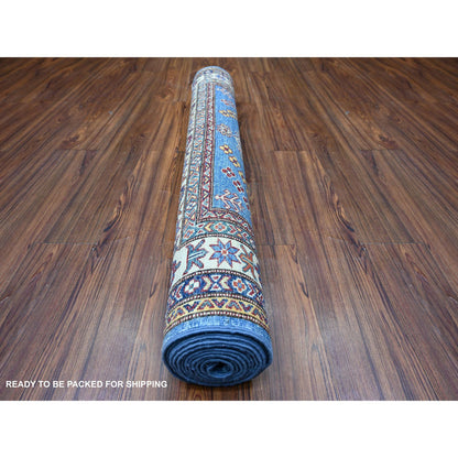Kazak Wool Hand Knotted Rug Blue Ivory 4.0X11.6 -O074793