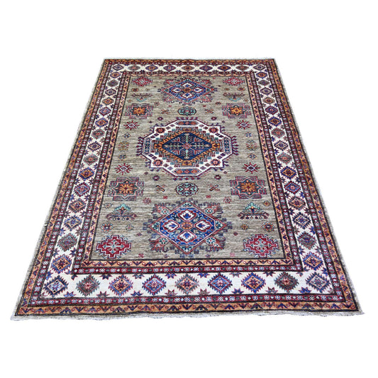 Kazak Wool Hand Knotted Rug Beige No Border 5.1X6.10 -O074797