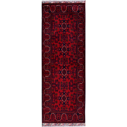 Tribal & Geometric Wool Hand Knotted Rug Red 1.10x5.0 -O0747