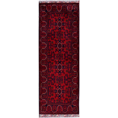 Tribal & Geometric Wool Hand Knotted Rug Red 1.10x5.0 -O0747