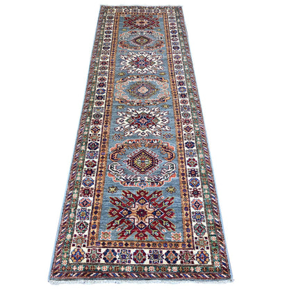 Kazak Wool Hand Knotted Rug Grey Ivory 2.7X8.2 -O074803