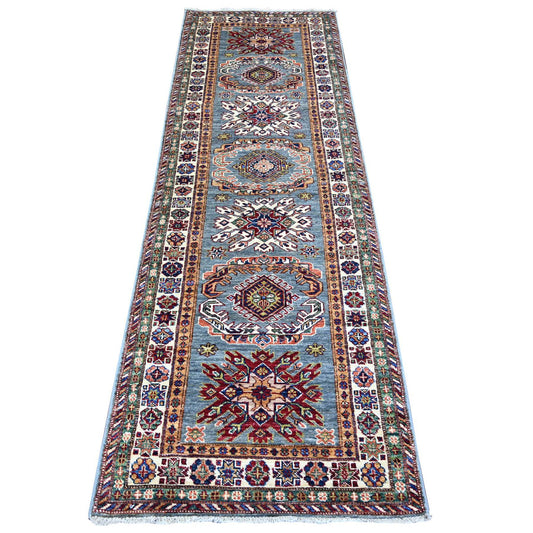 Kazak Wool Hand Knotted Rug Grey Ivory 2.7X8.2 -O074803