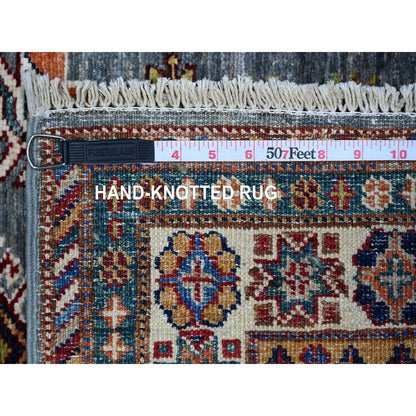 Kazak Wool Hand Knotted Rug Grey Ivory 2.7X8.2 -O074803