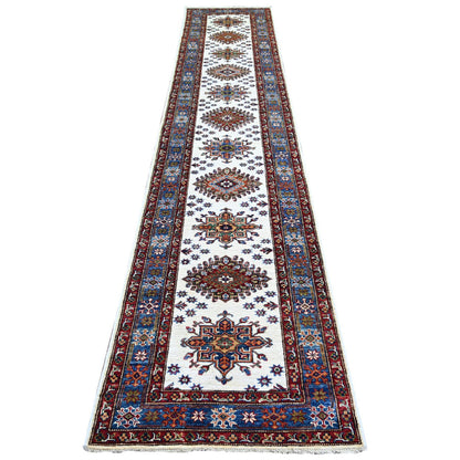 Kazak Wool Hand Knotted Rug Ivory Blue 2.7X12.10 -O074812