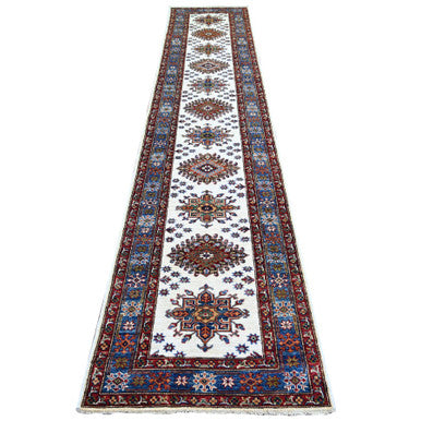 Kazak Wool Hand Knotted Rug Ivory Blue 2.7X12.10 -O074812