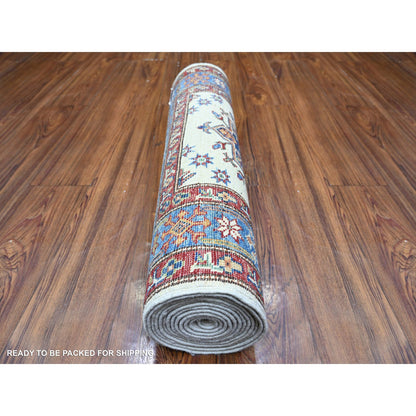 Kazak Wool Hand Knotted Rug Ivory Blue 2.7X12.10 -O074812