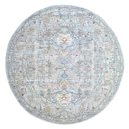 Oushak And Peshawar Wool Hand Knotted Rug Grey Gray 8.0X8.0 -O074820