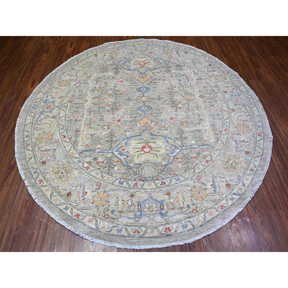 Oushak And Peshawar Wool Hand Knotted Rug Grey Gray 8.0X8.0 -O074820