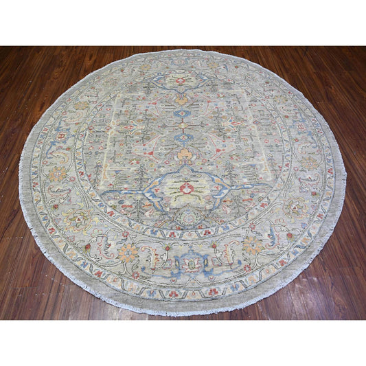 Oushak And Peshawar Wool Hand Knotted Rug Grey Gray 8.0X8.0 -O074820
