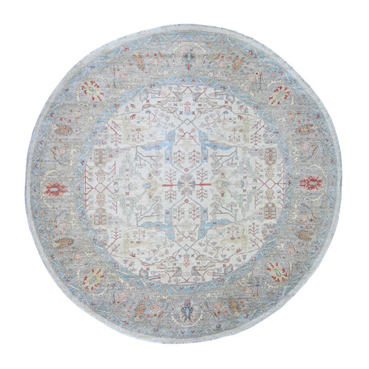Oushak And Peshawar Wool Hand Knotted Rug Ivory Gray 7.11X8.0 -O074821