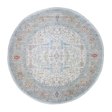 Oushak And Peshawar Wool Hand Knotted Rug Ivory Gray 7.11X8.0 -O074821