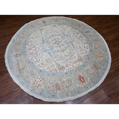 Oushak And Peshawar Wool Hand Knotted Rug Ivory Gray 7.11X8.0 -O074821