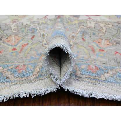 Oushak And Peshawar Wool Hand Knotted Rug Ivory Gray 7.11X8.0 -O074821