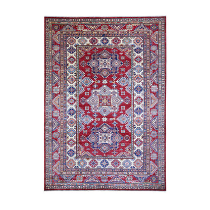 Tribal & Geometric Wool Hand Knotted Rug Red Vista White 7.0X9.11 -O074823