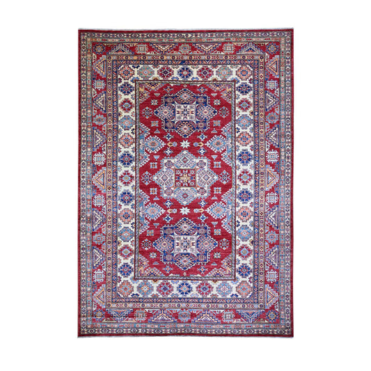 Tribal & Geometric Wool Hand Knotted Rug Red Vista White 7.0X9.11 -O074823