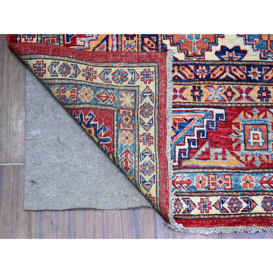 Tribal & Geometric Wool Hand Knotted Rug Red Vista White 7.0X9.11 -O074823