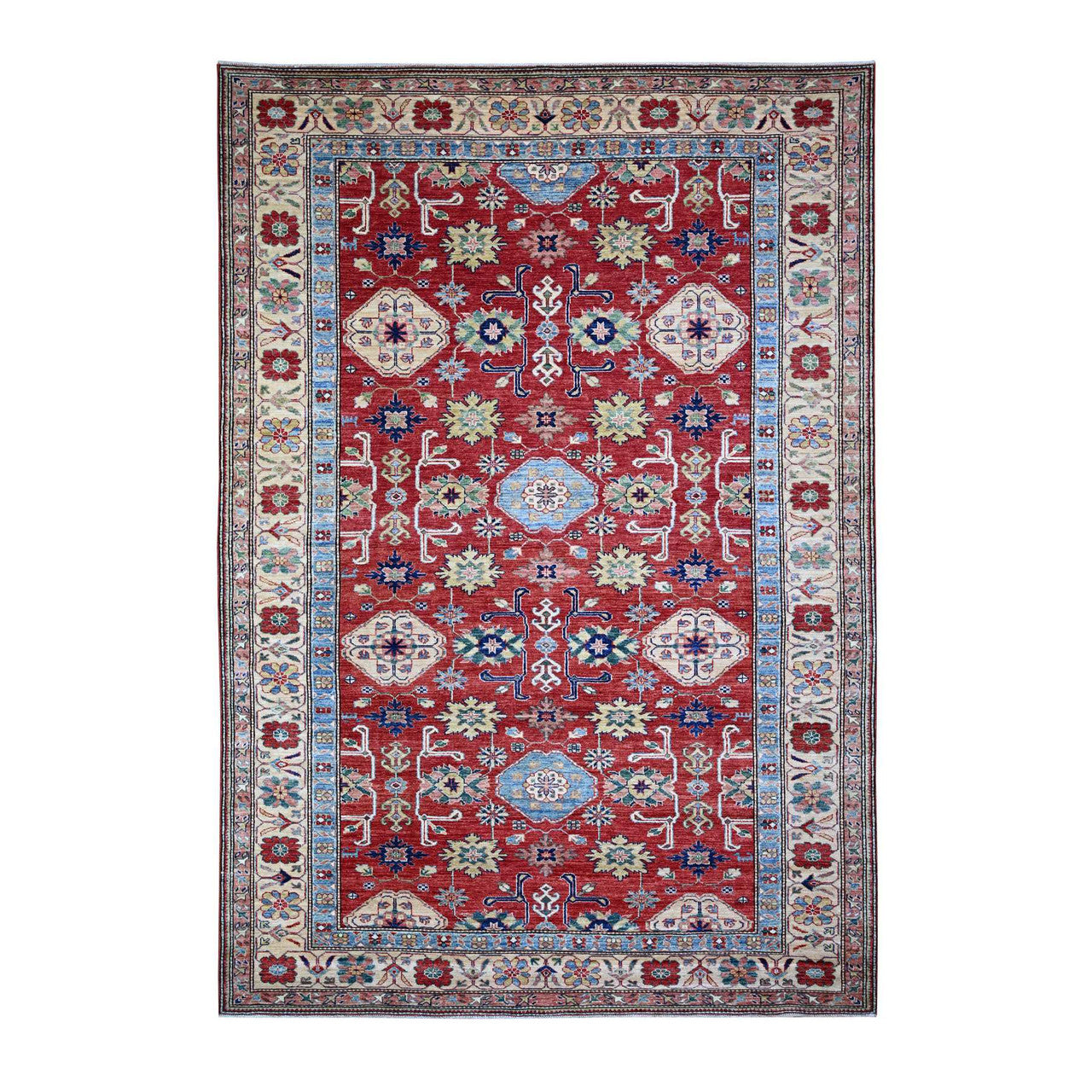 Red 6'8" x 9'10" Tribal & Geometric Spring Hand knotted Wool Rug - Sku: O074824