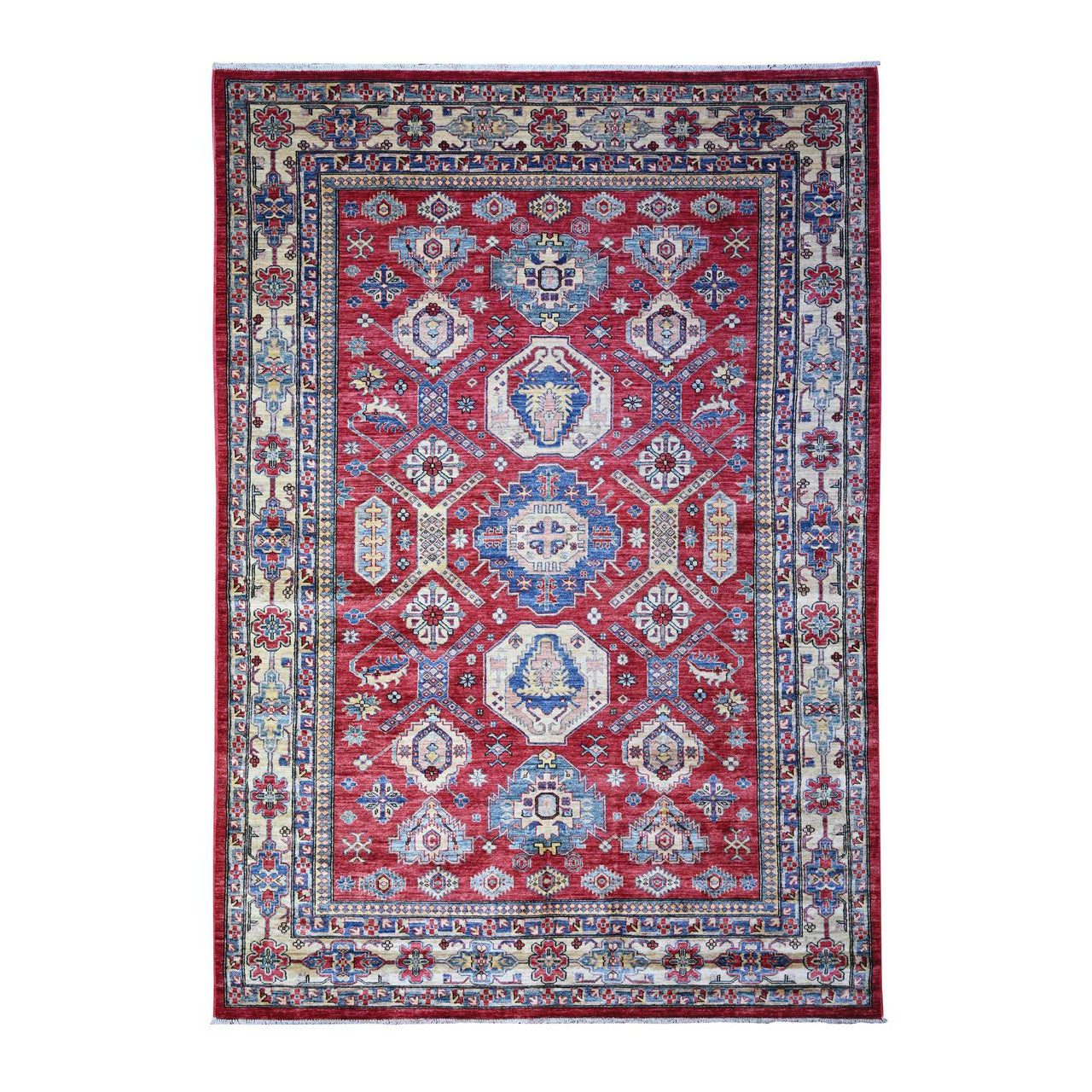 Red 6'9" x 9'9" Tribal & Geometric Snow Drift Hand knotted Wool Rug - Sku: O074826