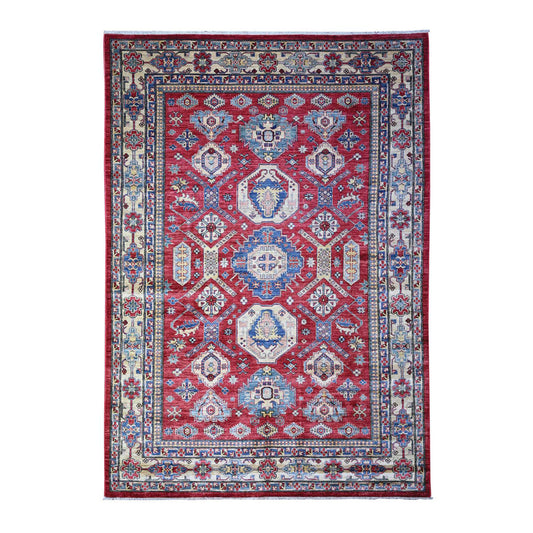 Tribal & Geometric Wool Hand Knotted Rug Red Snow Drift Ivory 6.9X9.9 -O074826