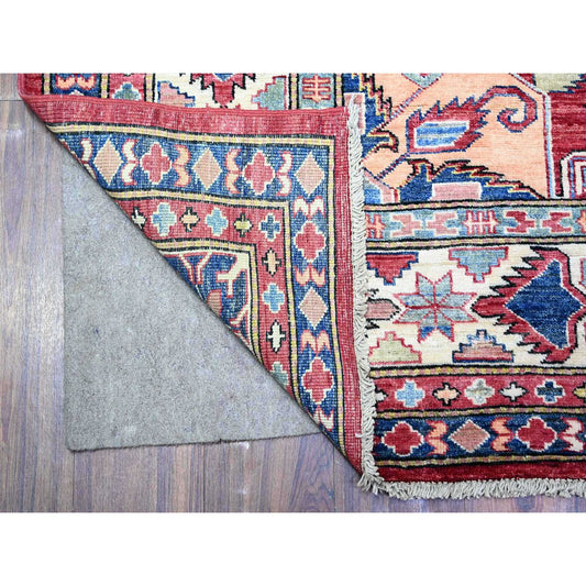 Tribal & Geometric Wool Hand Knotted Rug Red Ivory 7.0X9.8 -O074828