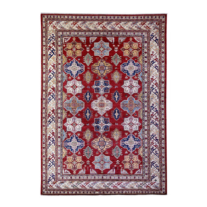 Tribal & Geometric Wool Hand Knotted Rug Red Ivory 6.11X9.11 -O074829