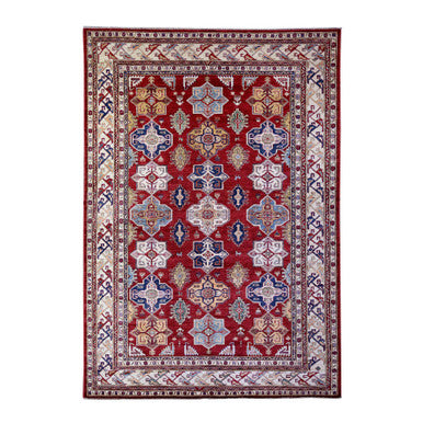Tribal & Geometric Wool Hand Knotted Rug Red Ivory 6.11X9.11 -O074829