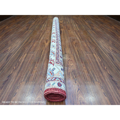 Tribal & Geometric Wool Hand Knotted Rug Red Ivory 6.11X9.11 -O074829