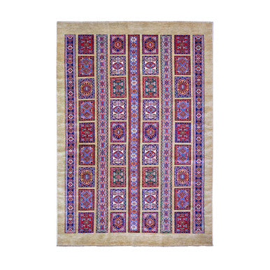 Tribal & Geometric Wool Hand Knotted Rug Brown No Border 5.11X8.6 -O074833