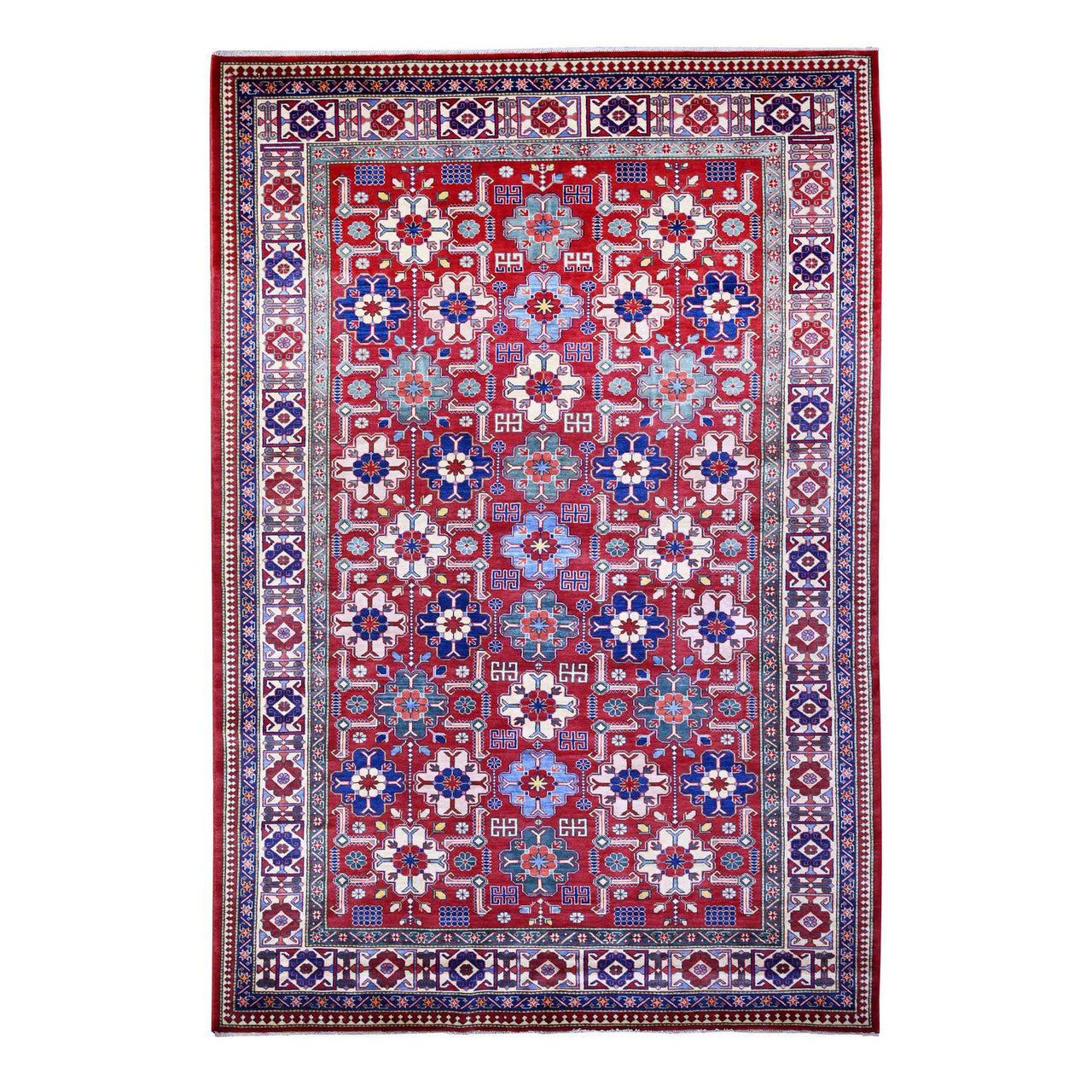 Red 6'4" x 9'4" Tribal & Geometric Hand knotted Wool Rug - Sku: O074834