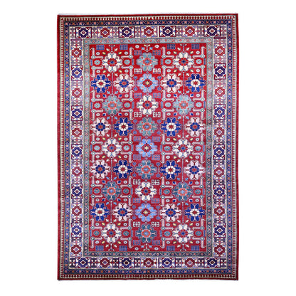 Tribal & Geometric Wool Hand Knotted Rug Red Ivory 6.4X9.4 -O074834