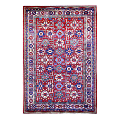 Tribal & Geometric Wool Hand Knotted Rug Red Ivory 6.4X9.4 -O074834