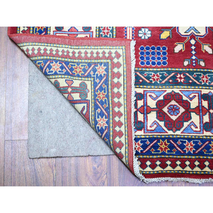Tribal & Geometric Wool Hand Knotted Rug Red Ivory 6.4X9.4 -O074834