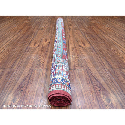Tribal & Geometric Wool Hand Knotted Rug Red Ivory 6.4X9.4 -O074834