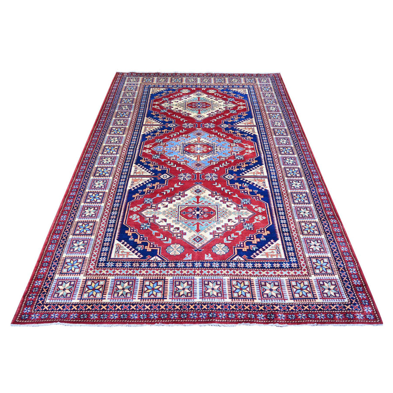 Red 5'8" x 8'1" Tribal & Geometric Hand knotted Wool Rug - Sku: O074836