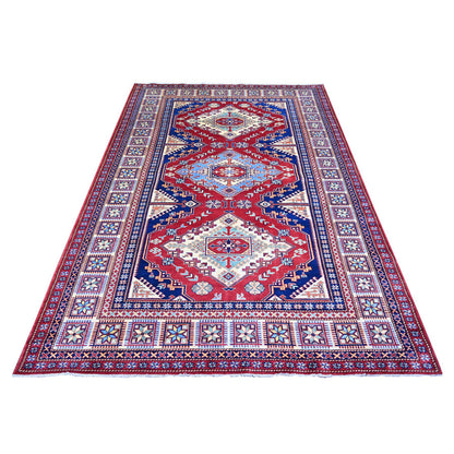 Tribal & Geometric Wool Hand Knotted Rug Red Ivory 5.8X8.1 -O074836