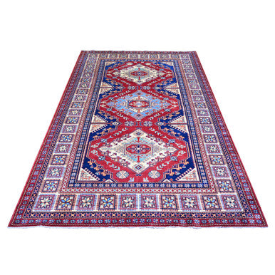 Tribal & Geometric Wool Hand Knotted Rug Red Ivory 5.8X8.1 -O074836