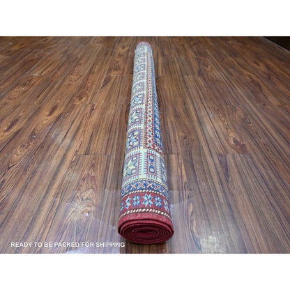 Tribal & Geometric Wool Hand Knotted Rug Red Ivory 5.8X8.1 -O074836