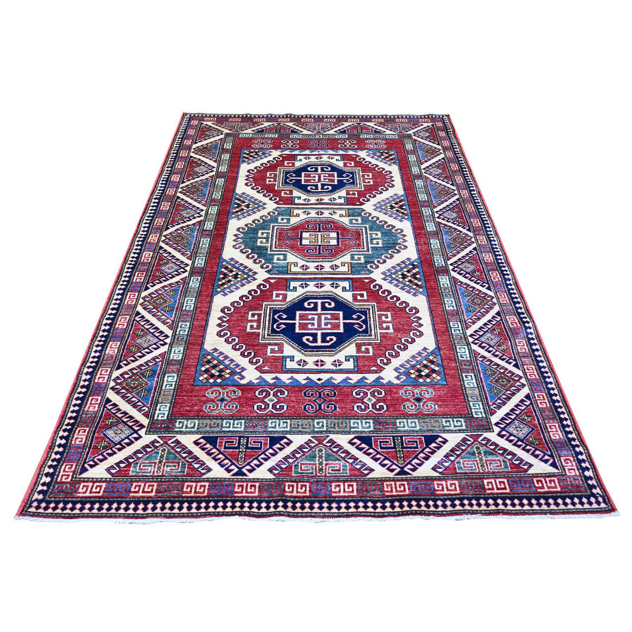 Ivory 5'9" x 8'0" Tribal & Geometric Hand knotted Wool Rug - Sku: O074839