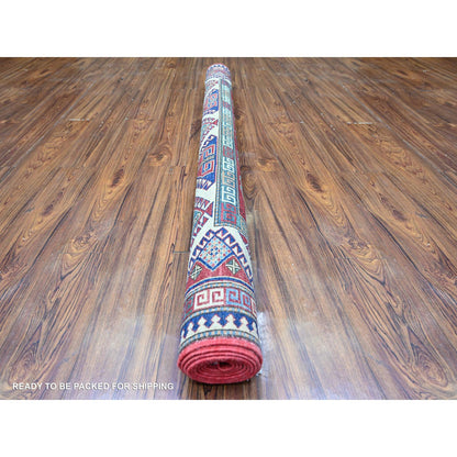 Tribal & Geometric Wool Hand Knotted Rug Ivory Red 5.9X8.0 -O074839