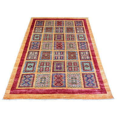 Tribal & Geometric Wool Hand Knotted Rug Brown No Border 4.10X6.3 -O074841