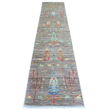 Transitional Wool Hand Knotted Rug Grey No Border 2.5X11.2 -O074852