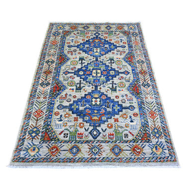 Tribal & Geometric Wool Hand Knotted Rug Grey Gray 4.1X6.2 -O074854