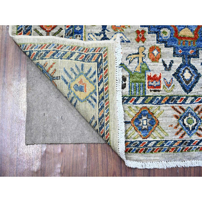 Tribal & Geometric Wool Hand Knotted Rug Grey Gray 4.1X6.2 -O074854