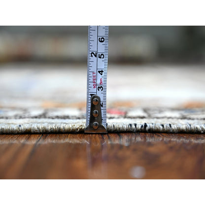 Tribal & Geometric Wool Hand Knotted Rug Grey Orange 4.2X9.9 -O074857