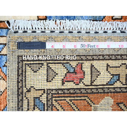 Tribal & Geometric Wool Hand Knotted Rug Grey Orange 4.2X9.9 -O074857