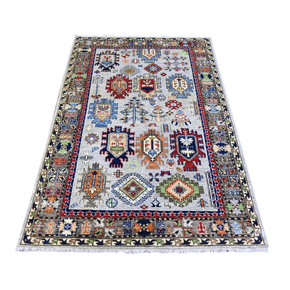 Tribal & Geometric Wool Hand Knotted Rug Grey Gray 3.11X5.11 -O074858