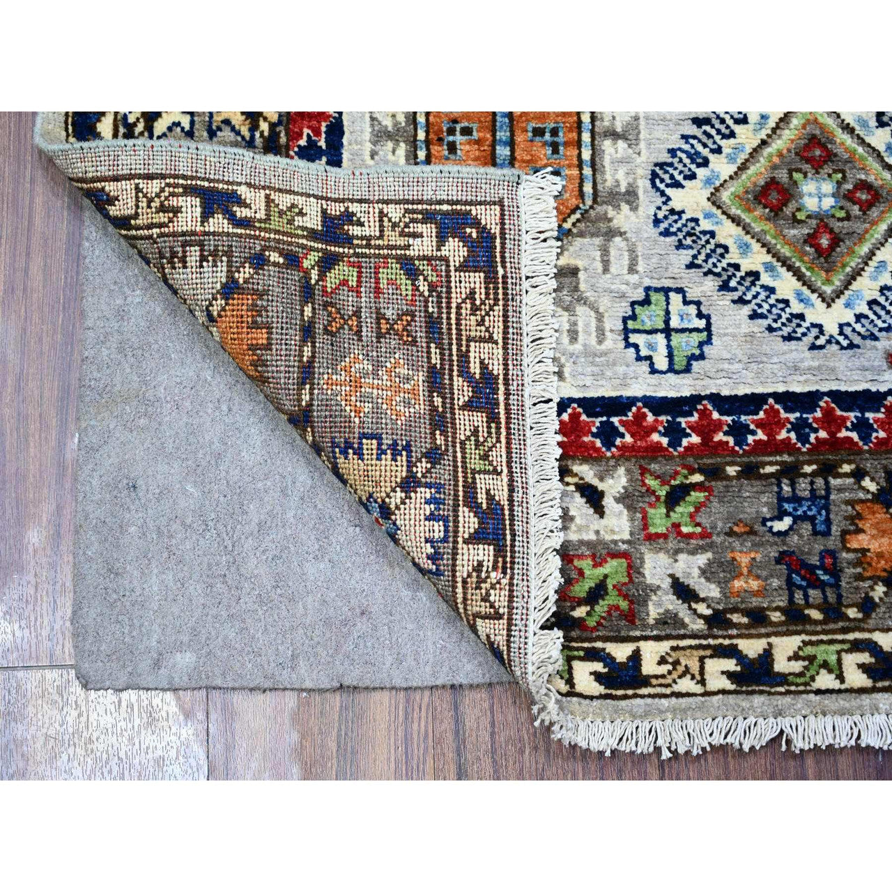 Tribal & Geometric Wool Hand Knotted Rug Grey Gray 3.11X5.11 -O074858